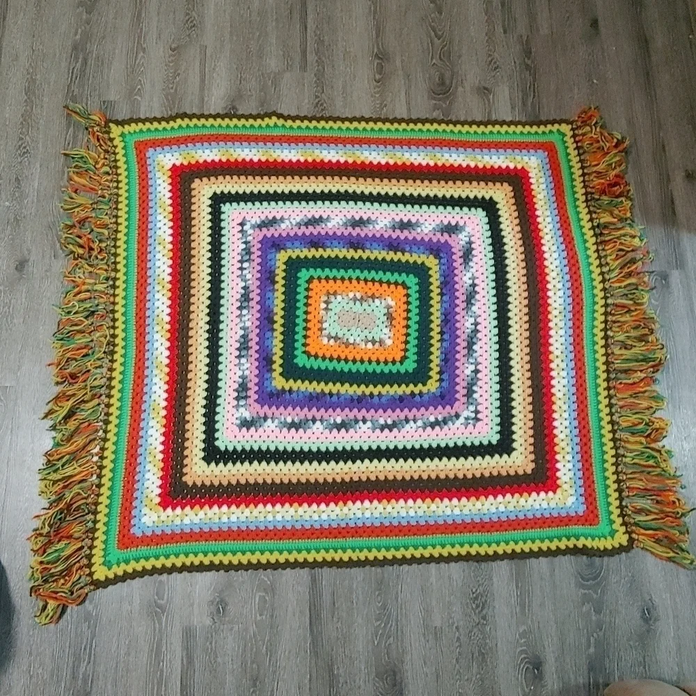 Handmade Crochet Granny Square Multicolored Afghan Blanket